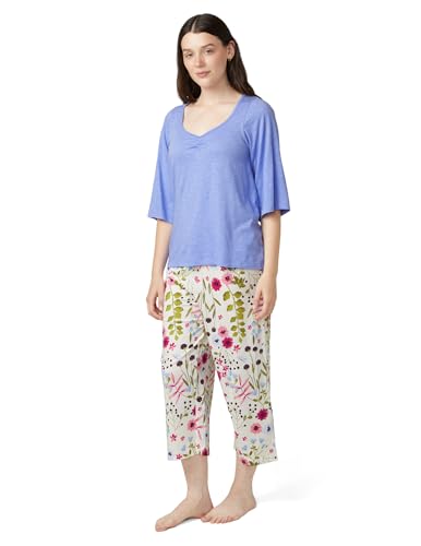 Image of HUE Women's Sleep and Lounge Pajama Separates, Late Summer & Fall Collection, Jacaranda - Shirred Bell Sleeve Tee, Small