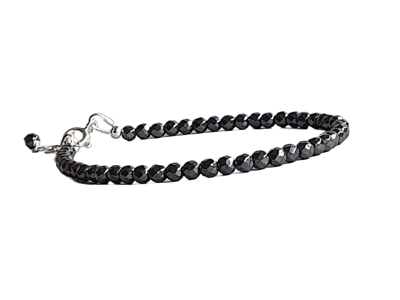 Bracelet hématite rondelle 4mm, argent sterling, perles facettées LKBEADS 6 pouces