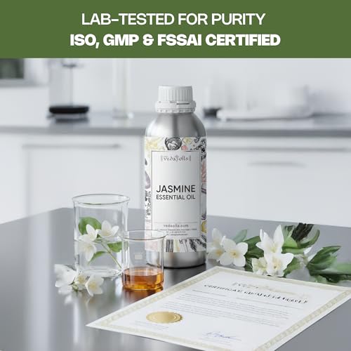 Image of VedaOils Jasmine Essential Oil 100ml | 100% Pure & Natural Jasmine Oil for Skin Care, Hair Growth, Bathing, Diffuser, Home Fragrance & Soap Making