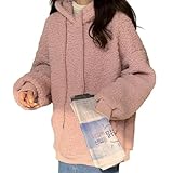 [1/2plus] ニブンノイチプラス パーカー 熊耳 くま耳 フリース もこもこ アウター フード 付き ふわもこ プルオーバー おもしろ レディース (ピンク,XXL)