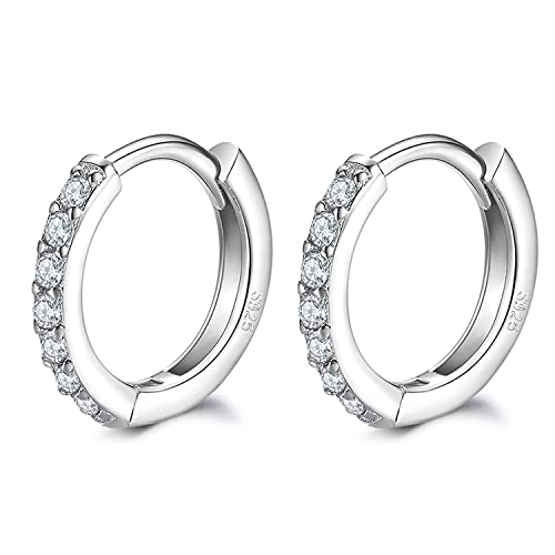 Pendientes de aro para mujer y niña, de HooySprs, plata de ley 925 y circonitas, diámetro de 16 mm, con caja de regalo para mujeres, día de San Valentín, cumpleaños, día de la madre (plata) Cover