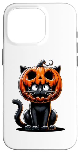 かわいい黒猫 ハロウィーンデザイン コスチューム かぼちゃ マスク おもしろい スマホケース iPhone 16 Pro 用
