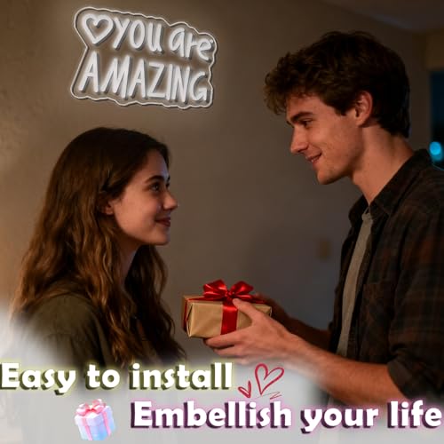 Image of You Are Amazing Neon Sign,Classroom Teen Room Wall decorations | Silicone Light Strips, Acrylic Sheets,USB Interface,Size: 13.6 in* 8.4 in,Wall Decorations in Classrooms and Teengirls' Rooms
