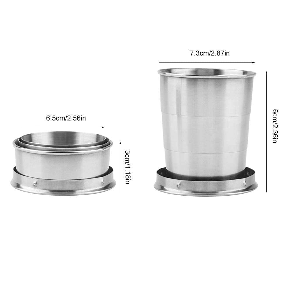 HERCHR 150ml Impilabile Bere All'aperto Viaggio Telescopico Tazza, Tazze Pieghevoli Da Campeggio in Acciaio Inox Con Portachiavi, portatile bere bicchiere Tumbler con coperchi per Esterno