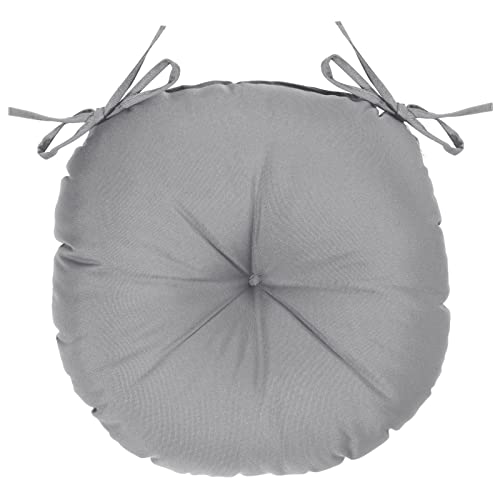 Gueglsa Outdoor Tufted Round Cushions 18 Inch, Waterproof Bistro Chair Cushions 18"X18"X4", Circular Seat Pads With Ties For Patio Garden Footstool Papasan Chair, Set Of 2, Grey #TOP2