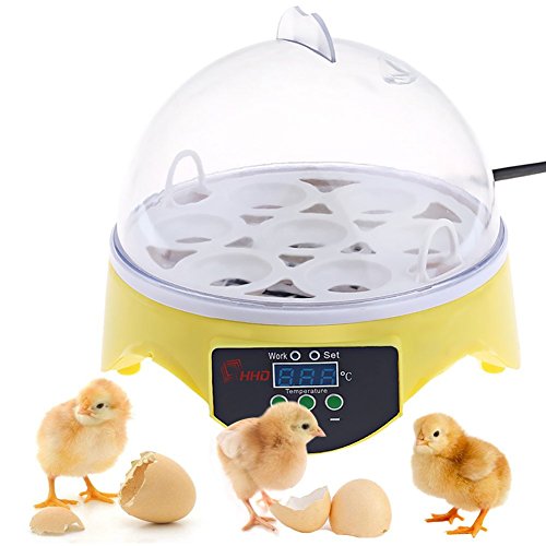 Kidsidol Mini Huevo incubadora automática Digital 7 Huevos de Aves de Corral Herramienta Hatcher para Huevo de gallina pájaro Pato (Amarillo)