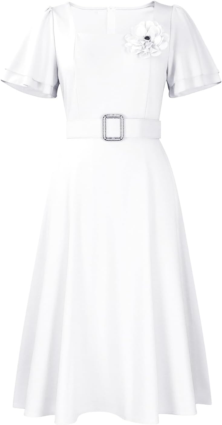 Elainone Women's Ruffle Short Sleeve Swing A Line Dress image 4