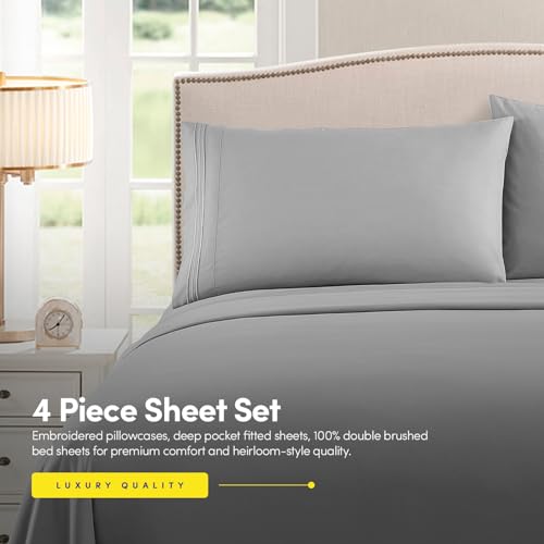 1500 Supreme Collection California King Sheet Sets Light Gray Silver - Luxury Hotel Bed Sheets and Pillowcase Set for Cal King Mattress - Extra Soft, Elastic Corner Straps, Deep Pocket Sheets Silver by Sweet Home Collection - Used condition - Image 4