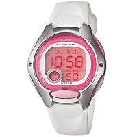 CASIO Women's Stainless Steel Rim Digital Watch, Pink Dial, White Band, Mid Size