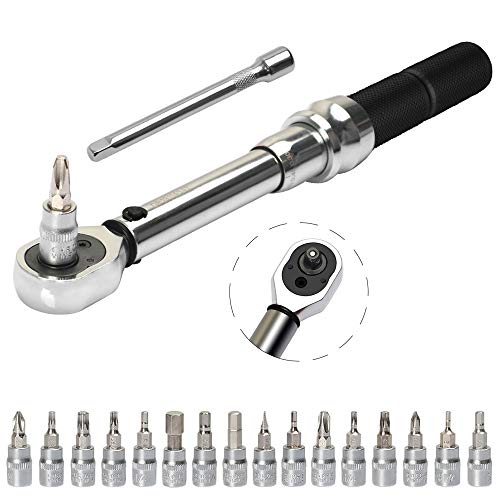 Bike Torque Wrench, POWERAXIS 1/4 Inch Pound Torque Wrench Set, Adjustable Dual-Direction Drive Small Park Tool Torque Wrenches 72-tooth with Precision Buckle (20~200in.lb / 2~20Nm)