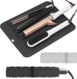 DeepKlean Alfombrilla de silicona resistente al calor de gran tamaño de 15.7 pulgadas para herramientas de peinado: rizador, plancha plana, alisador de cabello, funda portátil para peinar el cabello