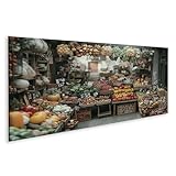 islandburner Prime Bild auf Leinwand Traditioneller Marktstand mit frischem Gemüse und Obst für Küche Kochliebhaber Feinkostgeschäft Bilder Wandbilder Poster