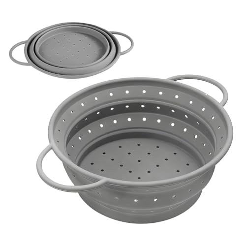 WEIZHIS Nudelsieb faltbar 21 cm Ø Grau, Klappbares Küchensieb, Silikon sieb faltbar, BPA-frei,...