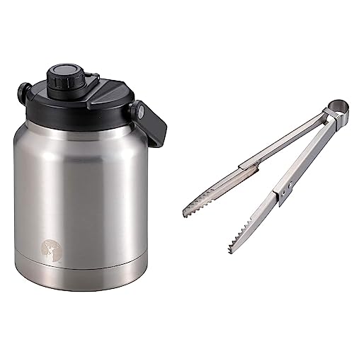 キャプテンスタッグ(CAPTAIN STAG) スポーツボトル 水筒 直飲み 注ぎ飲み ダブルステンレスボトル 真空断熱 保冷専用 HDウォータータンク 2.5L シルバー UE-3529 & BBQ トング たためる ソロトング 21cm コンパクト収納