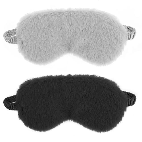 2 Stück Plüsch Augenmaske Weiche Schlaf Augenbinde Augenabdeckung Bequem Pelziges Kunstfell Schlafmaske Satin Nickerchen Nacht Augenschutz Abdeckung...