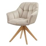 Drehbarer Stuhl PAPILLON - beige - Samt Eichenholz - Armlehnen gepolstert