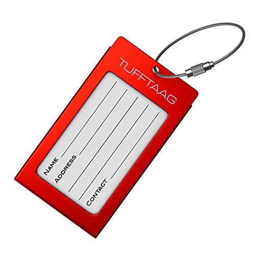 Luggage Tag Business Card Holder TUFFTAAG Single Travel ID Bag Tag - Red