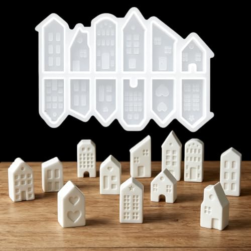 Novaly Silikonformen Gießformen Häuser Set, 3D Silikonform Haus für Gips, Beton & Epoxidharz, Hochwertige Gießform Silikon für DIY Basteln, Deko & Geschenke