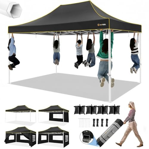 Image of HOTEEL 10x15 Pop up Canopy Tent for Parties. Ez Up Canopy with Sidewalls Waterproof & UPF 50+, Hexagonal Frame, Outdoor Commercial Instant Gazebo for Wedding Event, with Roller Bag & Sand Bags
