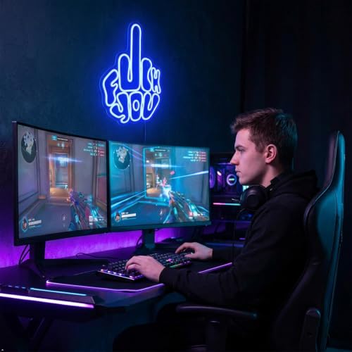 Image of Letters Gesture Neon Signs for Wall Blue LED Neon Lights USB Neon Wall Light Neon Bar Light Up Sign for Bedroom Party Pub Game Zone Decoration