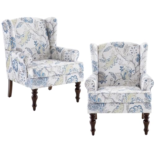 HUIMO Living Room Chair Upholstered High Back Armchair Retro Printed...