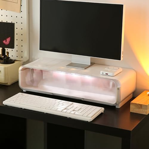 Support surélevé pour écran PC blanc meuble ergonomique antidérapant imprimante bureau - 4
