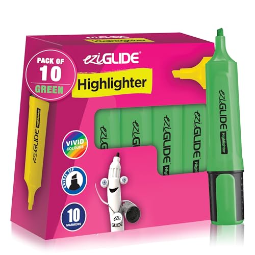 Eziglide 10-Pack Green Highlighters Pens – Bold Chisel Tip for Smooth & Clear Marking – Smudge-Resistant, Quick-Dry Ink, Ideal for Office, Kids, Bulk Stationery, Studying & School Use