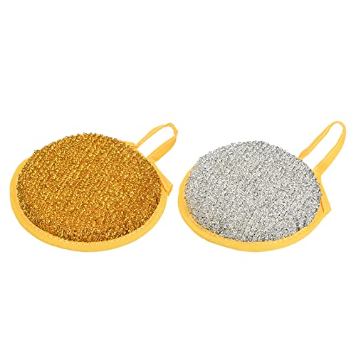 Image of METALLIXITY Round Scrubber Sponge (12 x 2cm /4.7 inch x 0.8 inch) 2pcs, Cleaning Sponge Non Scratch Round Scouring Pad Cleaner - for Cleaning, Dish, Pans, Pots, Yellow