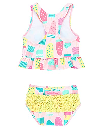 Image of RuffleButts Girls UPF50+ Sun Protection One Shoulder Ruffle Tankini Two Piece Swimsuit