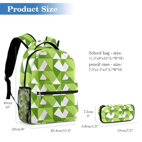 Ensemble de cartables 2 pièces triangle vert géométrique avec sac à dos et trousse - 2