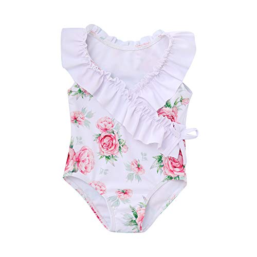Saeaby Baby Girl Bathing Suits Ruffle Girls Swimsuits One Piece Tankini Bikini Sleeveless Swimwear Cute Infant Bathing Suit For Girls 6-12 Months White #TOP9