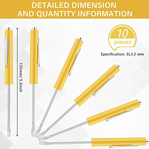 Image of Honoson 10 Pieces Pocket Screwdriver Mini Tops and Pocket Clips Magnetic Slotted Small Screw Driver with a Single Blade Head for Mechanical, Electrician(Yellow)