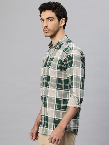 Image of Majestic Man Stylish Slim Fit Cotton Spread Collar Checked Casual Shirt