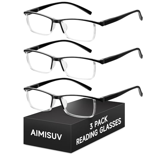AIMISUV 3 Pack Reading Glasses for Men, Spring Hinge Readers for Men Women with Blue Light Blocking/Anti Glare Rectangular Magnifying Eyeglasse +2.0X