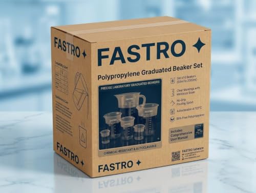 Image of Set of 6, 2000 ML Transparent Plastic Measuring Jugs with Handles & 50 ML, 100 ML,250 ML, 500 ML,1000 ML Beaker Cups for Kitchen & Laboratory Use, for Liquid & Solid Measurements - Combo