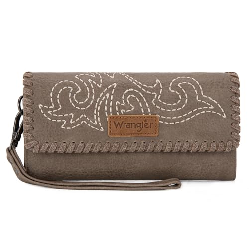 Image of Montana West X Wrangler Western Wallets for Women Trifold Wristlet Wallets Large Capacity Women Clutch Wallet with Coin Purse