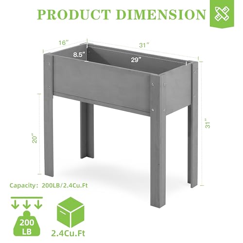 Image of Raised Garden Bed with Legs, 31x16x31'', Outdoor Wood Elevated Planter Box, Grey Cedar, Thick Legs, w /Liner