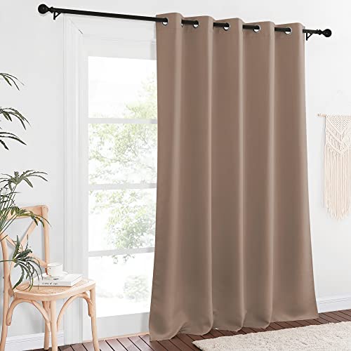 NICETOWN Patio Blackout Curtain Panels - Extra Wide Sliding Door Thermal Insulated Drape, Privacy Room Divider Curtain for Bedroom Office (Cappuccino, 66 x 118 Inch Long)