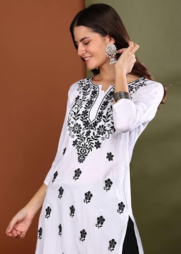 Image of Women Pink Ethnic motifs Embroidered Lucknowi Chikankari Long Kurti