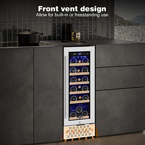 Image of Tylza 12 inch Wine Cooler Refrigerator, 18 Bottles Wine Fridge Built-in or Freestanding with Stainless Steel & Double-Layer Tempered Glass Door, Compressor Fast Cooling, Low Noise and No Fog, Mini Fridge