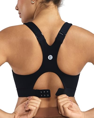 RUNNING GIRL Sports Bras for Women High Support, Adjustable Straps High Impact Racerback Bra with Hook Closure Molded Cup(WX3174Black,M)