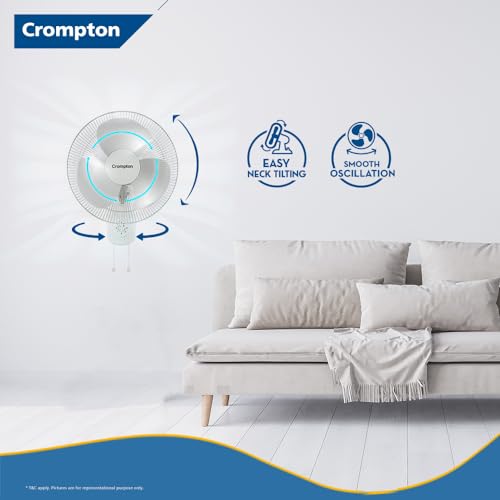 Image of Crompton HISPEED Gale Classic 400 mm Wall Mount Fan | Easy Neck Tilt Mechanism | Superior Air Delivery | Smooth Oscillation | 2 Year Warranty | White