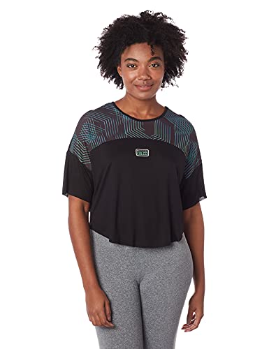 Colcci Camiseta Detalhe Estampado Fitness Feminino, G, Preto/Verde/Azul
