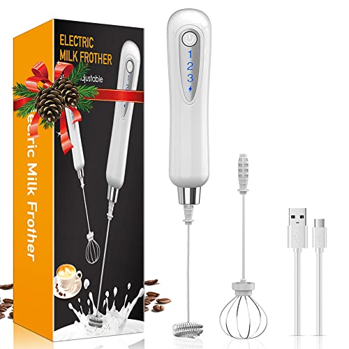 EZCO Milk Coffee Frother Rechargeable, 3 Adjustable Speeds Handheld Electric Milk Foam Mixer Maker Blender with Double Whisk for Coffee Latte Cappuccino Hot Chocolate Drinks Egg