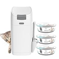 Littycat Katzenstreu Entsorgungseimer mit Schaufel inkl. 3 Nachfüllkassetten Katzenklo Mülleimer in weiß grau