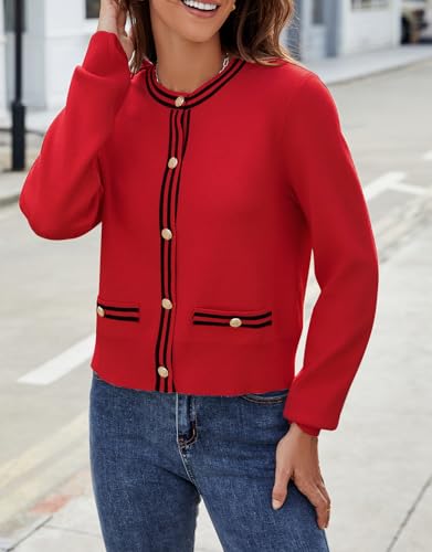Image of Ladyful Cropped Cardigan Sweater for Women Open Front Knit Tweed Jacket Button Down Fall Work Sweater Top