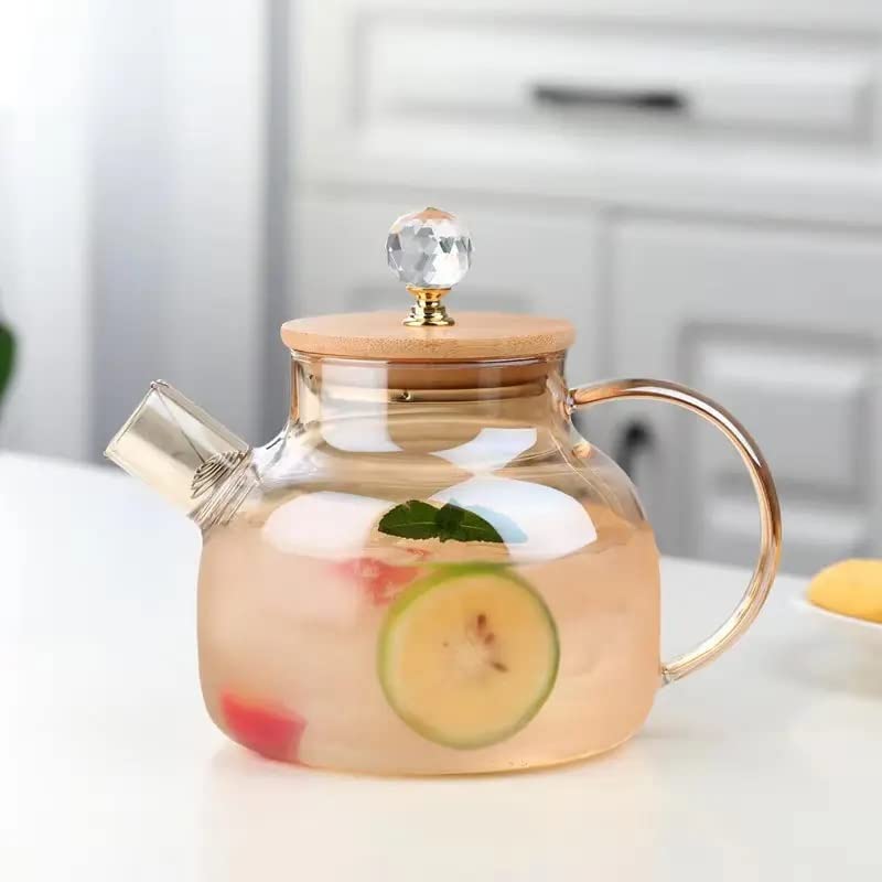 Elegant Glass Teapot with Wooden Lid & Crystal Knob 1000 ML, Set of 1 – Heat-Resistant Borosilicate Tea Kettle, Clear Teapot for Hot & Cold Beverages, Fruit Infused Water, Iced Tea-image-16