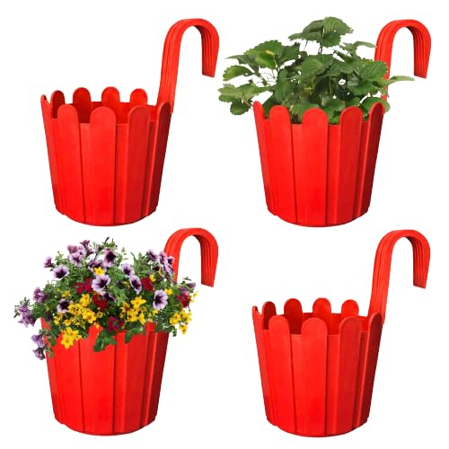 GREENRI Fence Hook 11 Inch Plastic Hanging Hook Planters, Heavy Duty Plastic Hook Planters Pots, (Pack of 4), UV Resistant Flower Hook Hanging Pots for Home Decor, Balcony & Garden (Red) (B0B3FCL5MT) Amazon Price History, Amazon Price Tracker