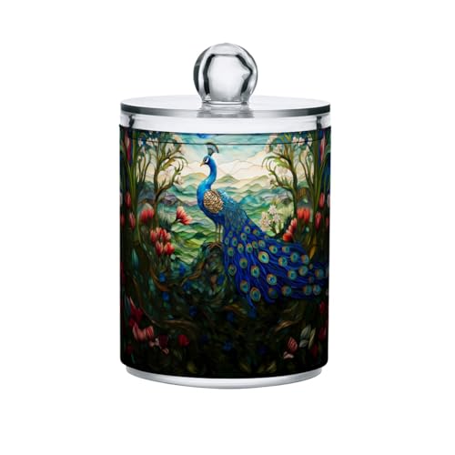 MNSRUU 4 Pack Qtip Holder Organizer Dispenser Animal Peacock and Flowers Pink Bathroom Storage Canister Cotton Ball Holder Bathroom Containers for Cotton Swabs/Pads/Floss