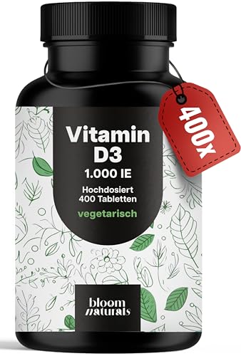 Vitamin D3 1000 IE hochdosiert - 400 Tabletten - vegetarisch & produziert in Deutschland - Laborgeprüft - Verpackung kann variieren